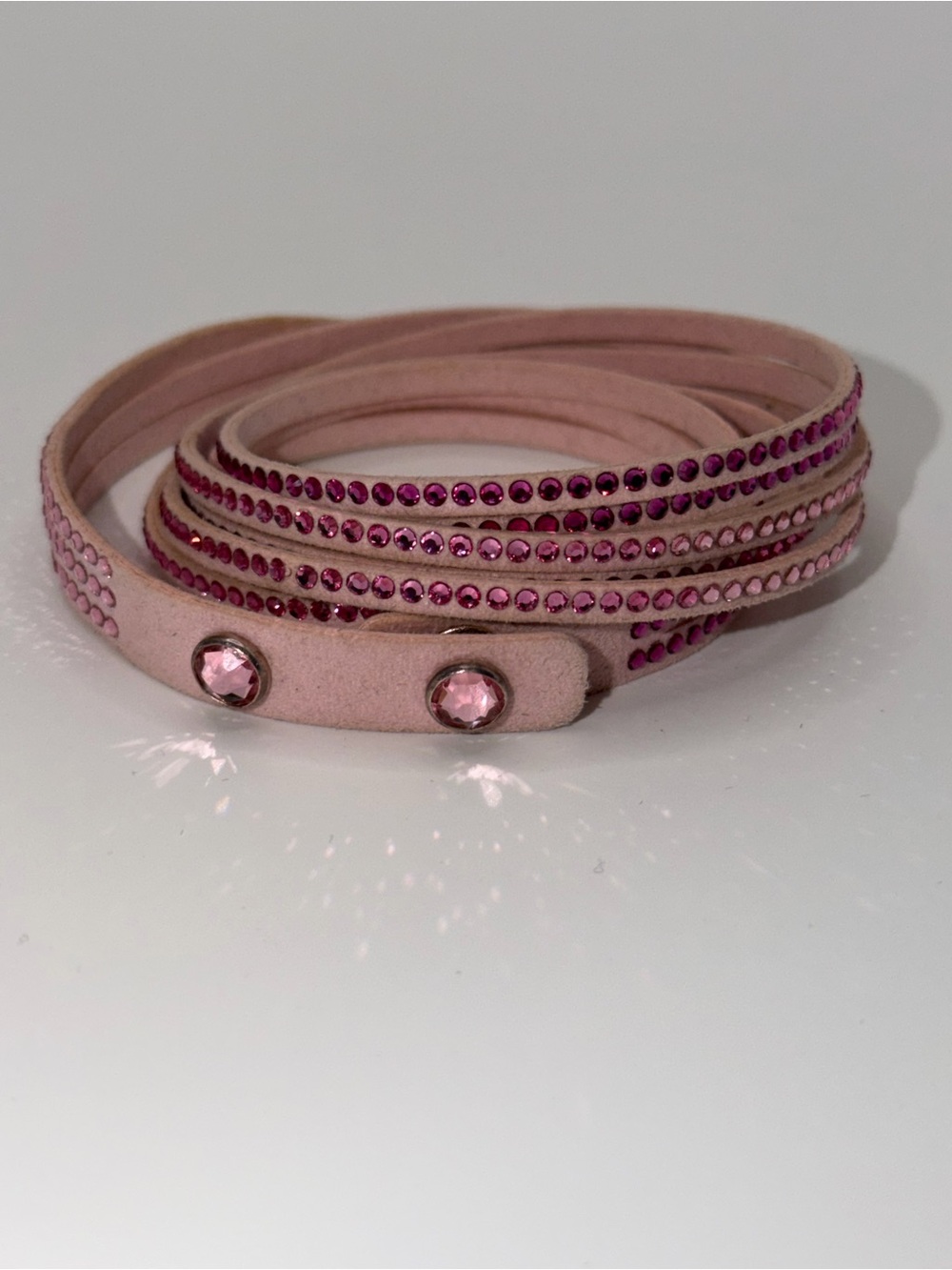 Pink Vegan Leather Crystal Wrap Bracelet